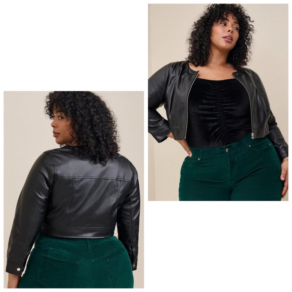 Torrid Plus Size Faux Leather Collarless Crop Zip Front Jacket